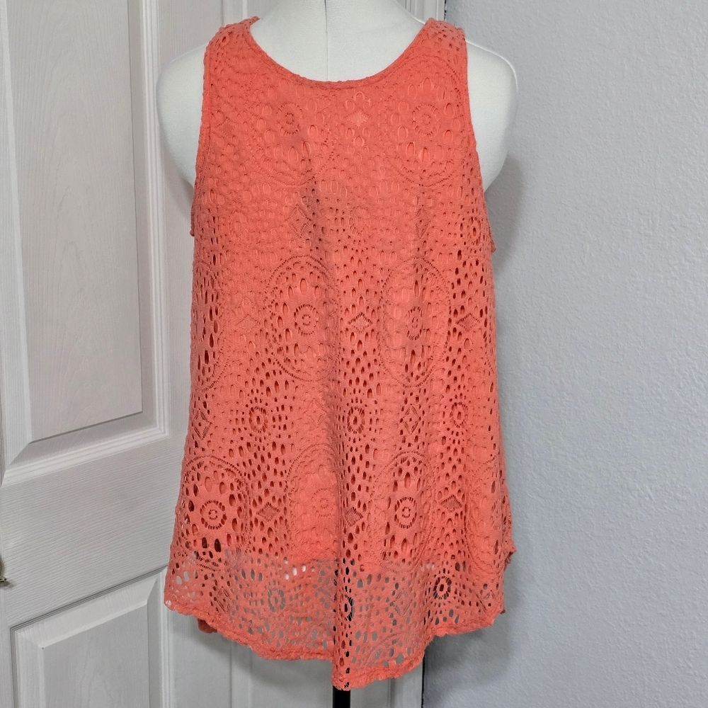 Coral Crochet Lace Tank Top Size Large Boho Cottagecore Summer Vacation Beach